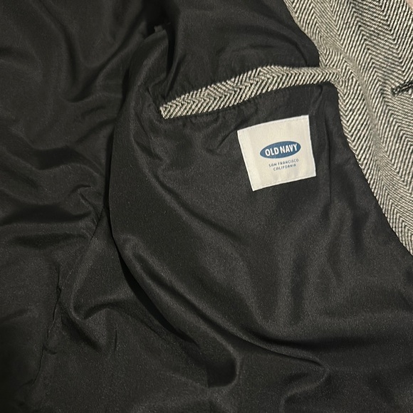 NWT Old Navy Mens Button Front Wool Blend Trench Coat Gray Herringbone Size L - Picture 4 of 6